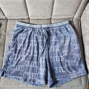 Kith | Graham Mens Monogram Cotton Terry Shorts Size XL In Blue